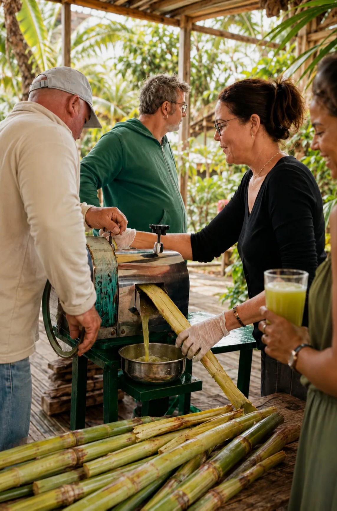 Démonstration extraction et dégustation jus de canne
